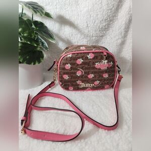 Juicy Couture Brown and Pink Crossbody Bag With A Little Strawberry Charm